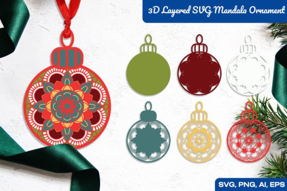 3D Layered SVG Mandala Ornament for Christmas Crafts
