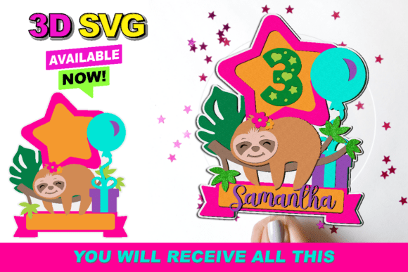 Baby Sloth Cake Topper 3D SVG for Birthdays
