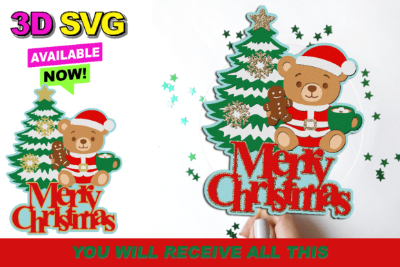 Christmas Bear Cake Topper 3D SVG: Graphics for Crafts