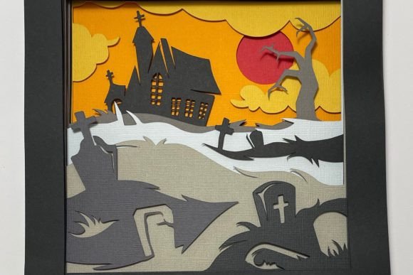 Church and Graveyard Shadow Box: 3D SVG for Halloween