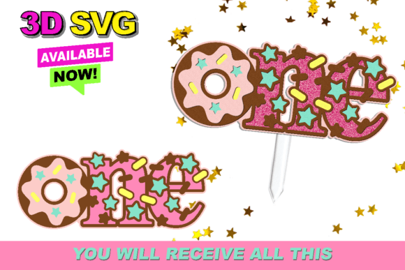 Donut One Topper 3D SVG: Laser-Cut Cake Toppers