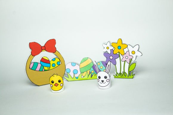 Easter Village Paper Toy Set: 3D SVG Shapes for Spring