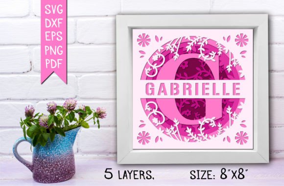 “G” 3D Flower Split Monogram Shadow Box: 3D SVG for Real Local Branding