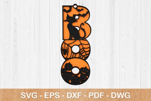 Halloween Cat BOO Sign 3D SVG for Laser Cutting & Autumn Projects
