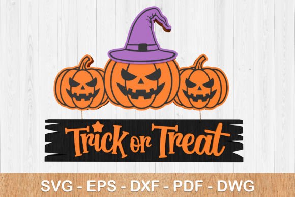 Halloween Trick or Treat Sign 3D SVG for Laser Cutting & Autumn Content