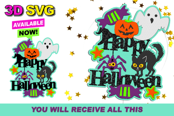 Happy Halloween Cake Topper 3D SVG Graphics