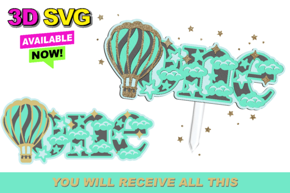 Hot Air Balloon One Cake Topper 3D SVG Graphics