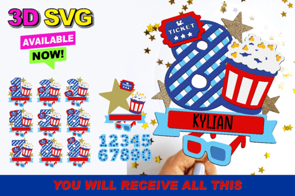 Movie Numbers Topper 3D SVG: Graphics for Crafts & Digital Sellers