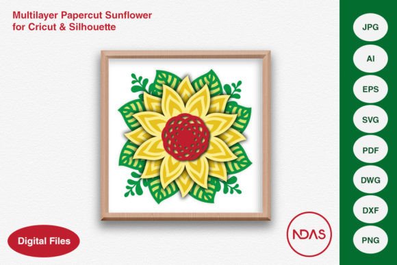 Multilayer Sunflower Papercut File: 3D SVG for Paper Flowers