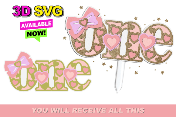 Pink Bow One Birthday Topper 3D SVG for Anniversaries