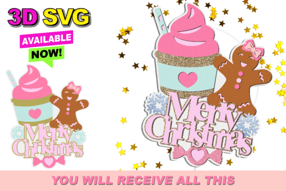 Pink Christmas Cake Topper 3D SVG: Graphics for Crafts