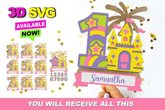 Princess Castle Numbers Topper 3D SVG: Graphics for Crafts & Whimsical Branding