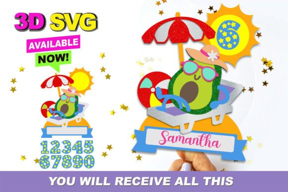 Summer Avocado Cake Topper 3D SVG: Graphics for Crafts & Content