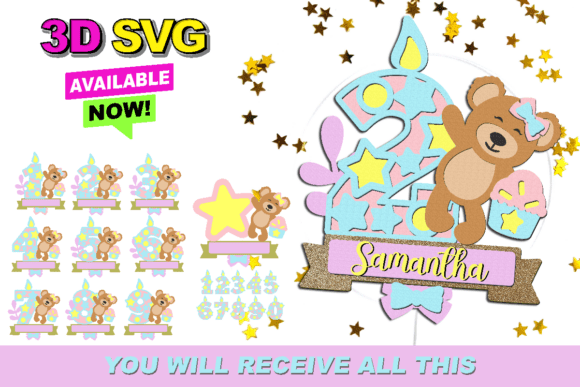 Teddy Bear Numbers Topper 3D SVG: Graphics for Crafts & Charm